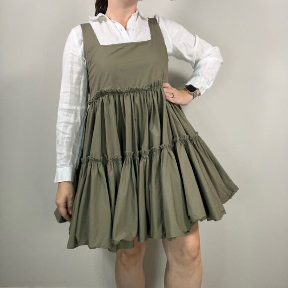 Mable Tiered Ruffle Sleeveless Mini Dress In Dusty Sage - Picture 1 of 10